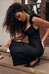 Feather Backless Bodycon Midi Dress