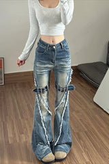 Buckled Panel Low Rise Gothic Flare Jeans