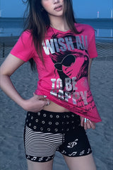 Rhinestone Skull Graphic Fitted Short Sleeve T-Shirt