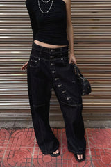 Side Button Low Rise Baggy Jeans