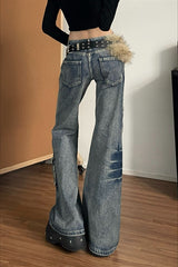 Washed Low Rise Multi-Pocket Cargo Jeans