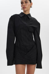 Corset Seamed Ruched Shirt Mini Dress