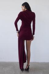 Ruched Asymmetric Ribbon Slim Mini Dress