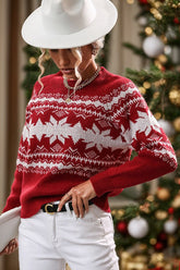 Christmas Color Block Crew Neck Snowflake Sweater