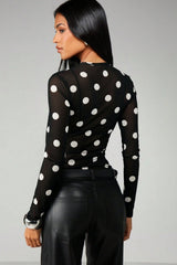 Polka Dot Sheer Mesh Long Sleeve Tee