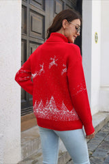 Christmas Cozy Color Block Snowflake Print Sweater
