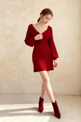Sexy V Neck Cross Collar Off Shoulder Cable Ribbed Bodycon Sweater Dress