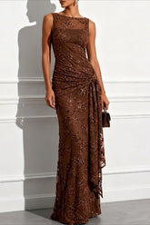 Sequin Jacquard Mesh Column Formal Dress