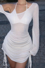 Skew Collar Ruched Mini Dress