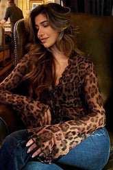 Leopard Print V Neck Tie Blouse