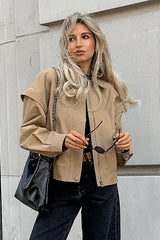 Khaki Lapel Utility Bomber Jacket