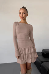 Ruffle Waist Round Neck Mini Dress