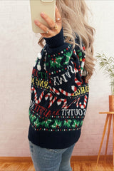 Christmas Contrast Crew Neck Loose Long Sleeve Sweater