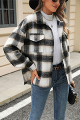 Loose Plaid Lapel Faux Wool Long Sleeve Christmas Outerwear
