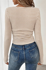Striped Openwork Square Neck Blouse