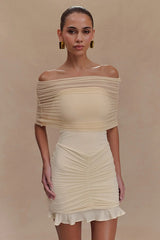 Ruched Ruffle Mesh Mini Dress