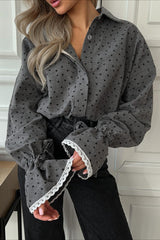 Polka Dot Lace Cuff Blouse