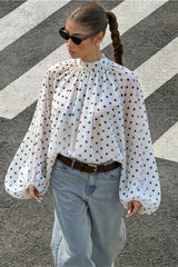 Elegant Polka Dot Bow Neck Blouse
