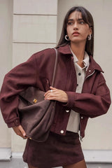 Vintage Red Brown Suede Lapel Jacket