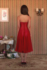 3D Flower Deep V Patchwork Spaghetti Strap Romantic Party Dress