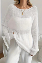 Sheer Wide Neck Open Knit Sweater
