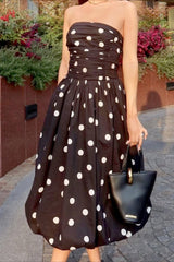Polka Dot Strapless Bodycon Midi Dress