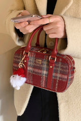 Red Tweed Pillow Handheld Shoulder Crossbody Bag