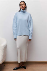 Asymmetric Cape Sleeve Turtleneck Knit Sweater