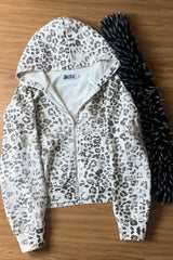 Snow Leopard Fur Trim Zip Hoodie