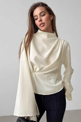 Pleated Ruffle Sleeve Chiffon Blouse