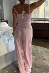 Casual Ribbed Tank Top High Waist Straight Leg Pants Set