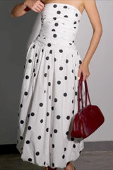 Polka Dot Strapless Bodycon Midi Dress