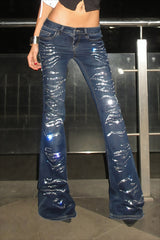 Rhinestone Tiger Stripe Y2K Flare Jeans