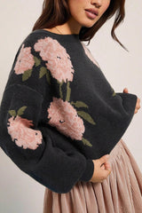 Off Shoulder Floral Knit Sweater