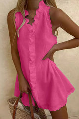 V-Neck Ruffle Cotton Linen Mini Dress