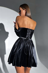 Boned Bustier Slim Waist Sexy Party Velvet Dress