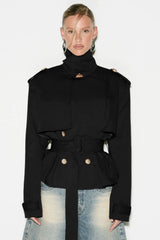 Cape Overlay Belted Short Trench Coat