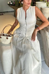 Zipper Pleated Midi Dress