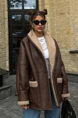 Belted Longline Shearling Faux Leather Coat