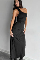 Red Halter Neck Bodycon Maxi Dress