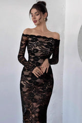 Black Lace Off Shoulder Maxi Dress