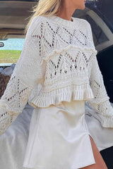 White Crochet Hollow Knit Sweater