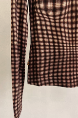 American Hottie Push Up Plaid Round Neck Slim Long Sleeve Crop Top