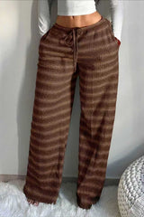 Horizontal Stripe Drawstring Wide Leg Pants