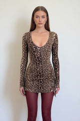 Leopard Deep V Bodycon Mini Dress