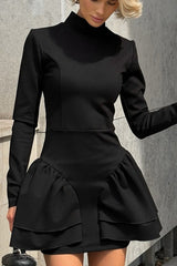 Black High Neck Ruffle Mini Dress