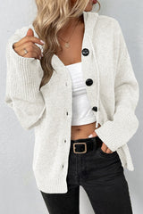 Hooded Drawstring Button Front Knit Cardigan