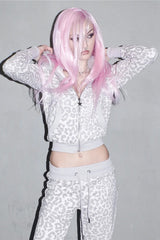 Zebra Print Fur Trim Cropped Hoodie
