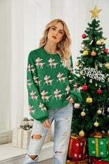 Christmas Deer Cartoon Contrast Sweater