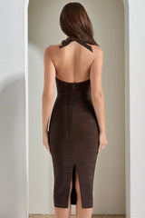Halter Ribbed Bodycon Midi Dress